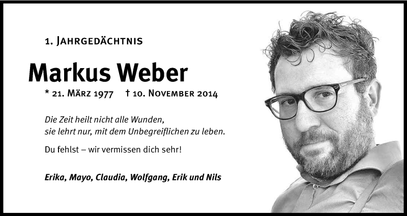  Traueranzeige für Markus Weber vom 10.11.2015 aus Kölner Stadt-Anzeiger / Kölnische Rundschau / Express