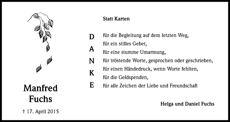  Traueranzeige für Manfred Fuchs vom 13.06.2015 aus Kölner Stadt-Anzeiger / Kölnische Rundschau / Express