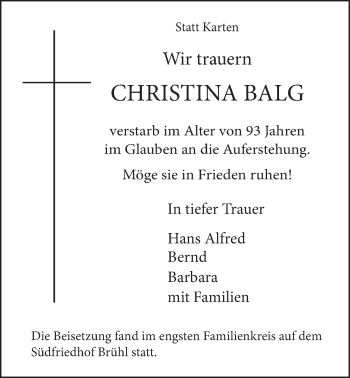 Anzeige von Christina Balg von  Schlossbote/Werbekurier 