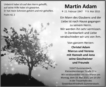 Anzeige von Martin Adam von  Anzeigen Echo 