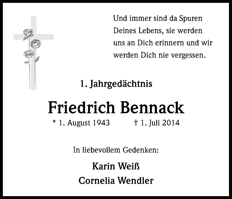  Traueranzeige für Friedrich Bennack vom 04.07.2015 aus Kölner Stadt-Anzeiger / Kölnische Rundschau / Express