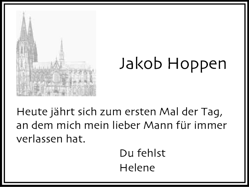  Traueranzeige für Jakob Hoppen vom 19.11.2015 aus Kölner Stadt-Anzeiger / Kölnische Rundschau / Express