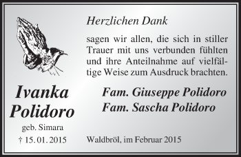 Anzeige von Ivanka Polidoro von  Lokalanzeiger 