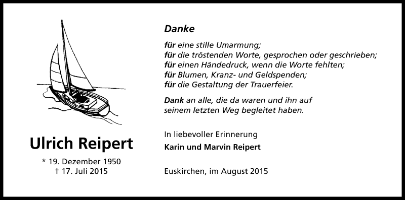  Traueranzeige für Ulrich Reipert vom 22.08.2015 aus Kölner Stadt-Anzeiger / Kölnische Rundschau / Express