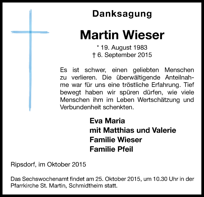  Traueranzeige für Martin Wieser vom 22.10.2015 aus Kölner Stadt-Anzeiger / Kölnische Rundschau / Express