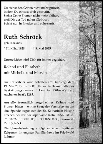 Anzeige von Ruth Schröck von Kölner Stadt-Anzeiger / Kölnische Rundschau / Express