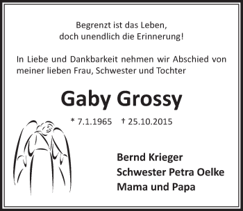 Anzeige von Gaby Grossy von  Sonntags-Post 