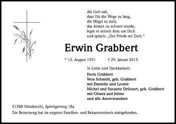Anzeige von Erwin Grabbert von Kölner Stadt-Anzeiger / Kölnische Rundschau / Express