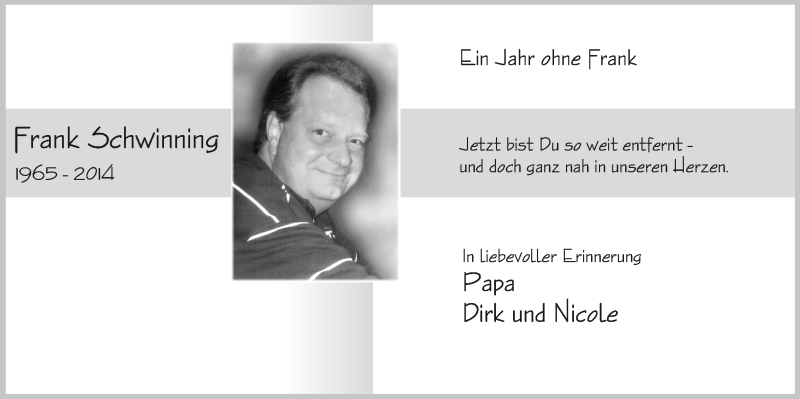  Traueranzeige für Frank Schwinning vom 08.03.2015 aus  Blickpunkt Euskirchen 