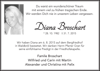 Anzeige von Diana Broschart von  Lokalanzeiger 