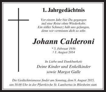 Anzeige von Johann Calderoni von  Werbepost 
