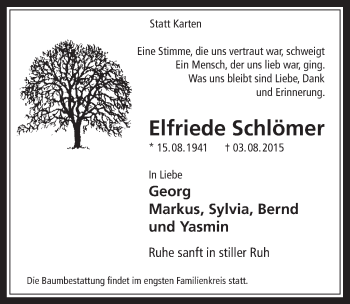 Anzeige von Elfriede Schlömer von  Werbepost 