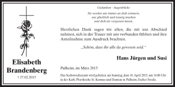 Anzeige von Elisabeth Brandenberg von  Sonntags-Post 