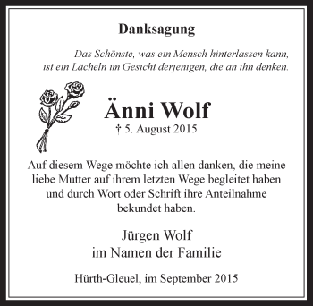 Anzeige von Änni Wolf von  Wochenende 