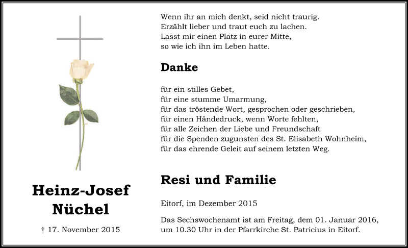  Traueranzeige für Heinz-Josef Nüchel vom 12.12.2015 aus Kölner Stadt-Anzeiger / Kölnische Rundschau / Express