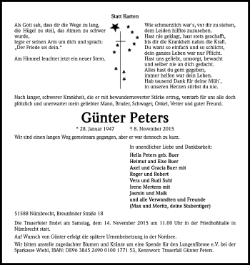Anzeige von Günter Peters von Kölner Stadt-Anzeiger / Kölnische Rundschau / Express