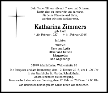 Anzeige von Katharina Zimmers von Kölner Stadt-Anzeiger / Kölnische Rundschau / Express