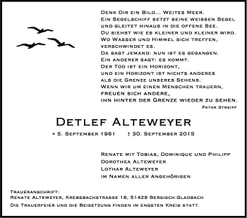 Anzeige von Detlef Alteweyer von Kölner Stadt-Anzeiger / Kölnische Rundschau / Express
