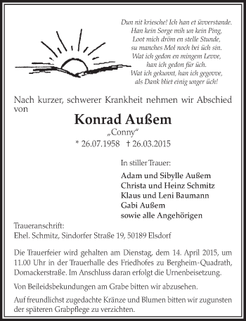 Anzeige von Konrad Außem von  Sonntags-Post 