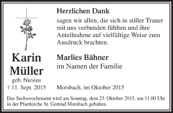 Anzeige von Marlies Müller von  Lokalanzeiger 