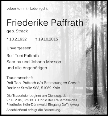 Anzeige von Friederike Paffrath von Kölner Stadt-Anzeiger / Kölnische Rundschau / Express