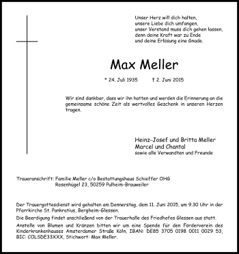 Anzeige von Max Meller von Kölner Stadt-Anzeiger / Kölnische Rundschau / Express
