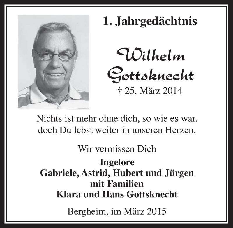  Traueranzeige für Wilhelm Gottsknecht vom 25.03.2015 aus  Werbepost 