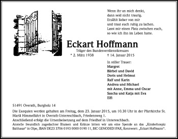 Anzeige von Eckart Hoffmann von Kölner Stadt-Anzeiger / Kölnische Rundschau / Express
