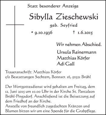 Anzeige von SibyLa Zieschewski von  Wochenende  Schlossbote/Werbekurier 