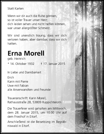 Anzeige von Erna Morell von Kölner Stadt-Anzeiger / Kölnische Rundschau / Express