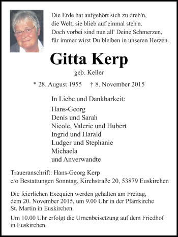 Anzeige von Gitta Kerp von  Blickpunkt Euskirchen 