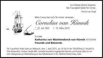 Anzeige von Cornelius van Hünnik von Kölner Stadt-Anzeiger / Kölnische Rundschau / Express