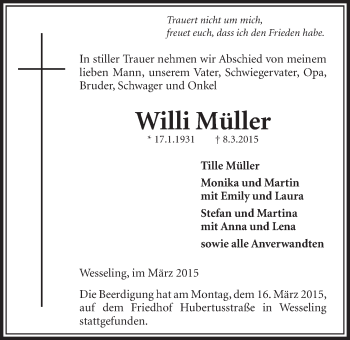 Anzeige von Willi Müller von  Schlossbote/Werbekurier 