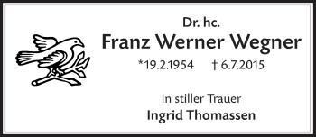 Anzeige von Franz Werner Wegner von  Bergisches Handelsblatt 