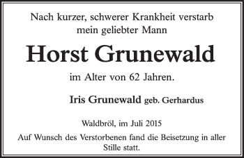 Anzeige von Horst Grunewald von  Lokalanzeiger 