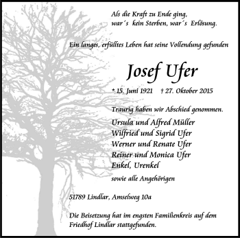 Anzeige von Josef Ufer von Kölner Stadt-Anzeiger / Kölnische Rundschau / Express