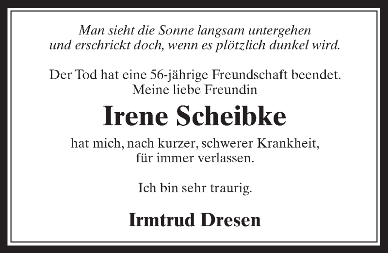  Traueranzeige für Irene Scheibke vom 22.07.2015 aus  Werbepost 