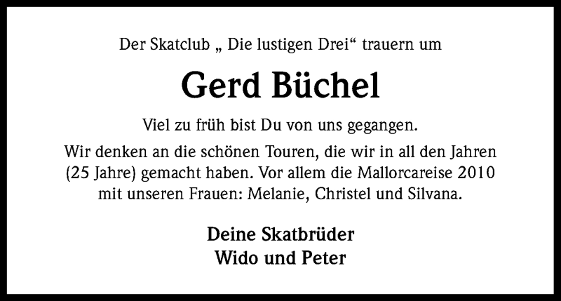  Traueranzeige für Gerd Büchel vom 16.04.2015 aus Kölner Stadt-Anzeiger / Kölnische Rundschau / Express