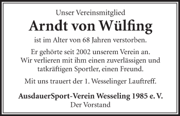 Anzeige von Arndt  von Wülfing von  Schlossbote/Werbekurier 