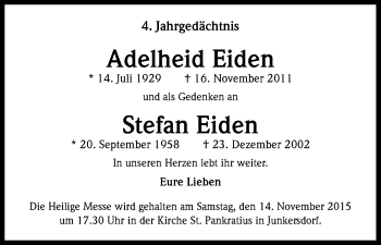 Anzeige von Adelheid Eiden von Köln - Wir Trauern