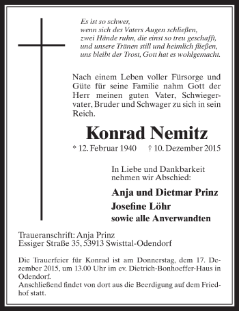 Anzeige von Konrad Nemitz von  Schaufenster/Blickpunkt 