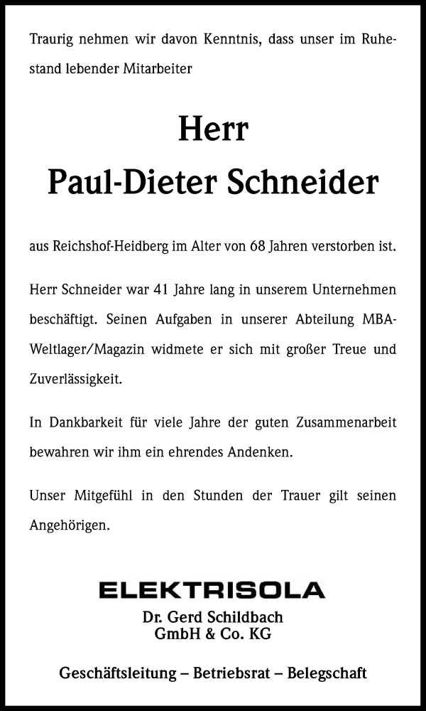  Traueranzeige für Paul-Dieter Schneider vom 25.02.2015 aus Kölner Stadt-Anzeiger / Kölnische Rundschau / Express