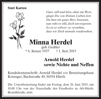 Anzeige von Minna Herdel von  Werbepost 