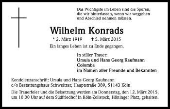 Anzeige von Wilhelm Konrads von Kölner Stadt-Anzeiger / Kölnische Rundschau / Express