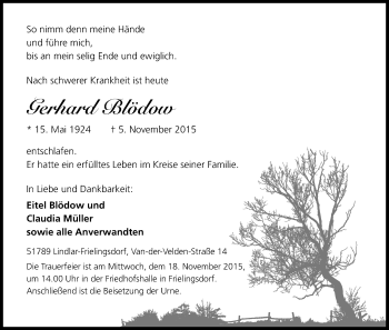 Anzeige von Gerhard Blödow von Kölner Stadt-Anzeiger / Kölnische Rundschau / Express