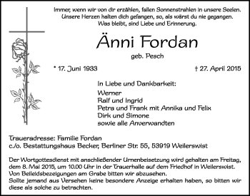 Anzeige von Änni Fordan von  Blickpunkt Euskirchen 