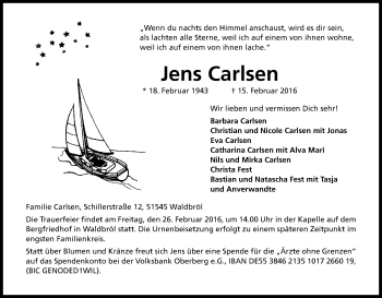 Anzeige von Jens Carlsen 