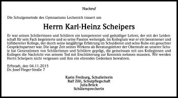 Anzeige von Karl-Heinz Scheipers von Kölner Stadt-Anzeiger / Kölnische Rundschau / Express