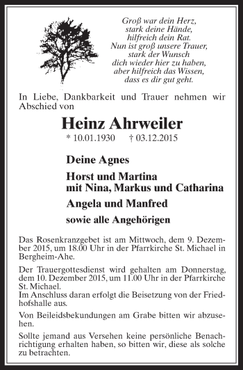 Anzeige von Heinz Ahrweiler von  Werbepost 