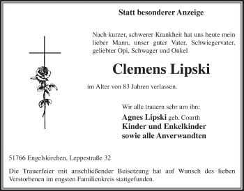 Anzeige von Clemens Lipski von  Anzeigen Echo 